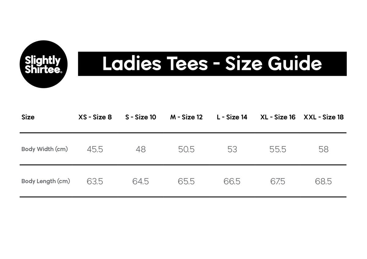 slogan tee size guide from slightly shirtee