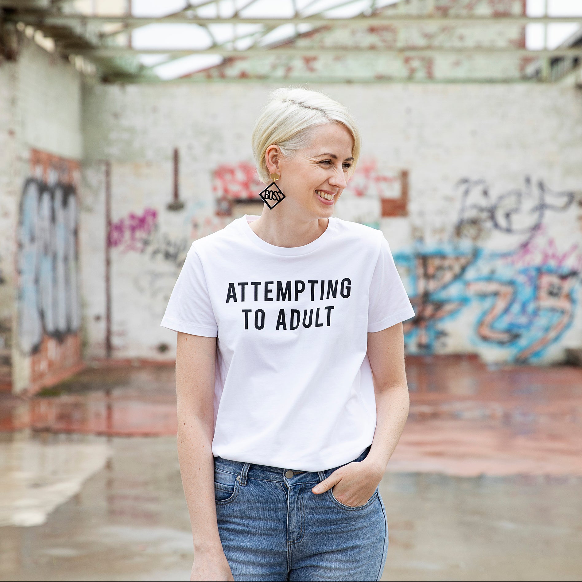 Repræsentere Mudret klasse Attempting to Adult · Women's Slogan White Tshirt – Slightly Shirtee